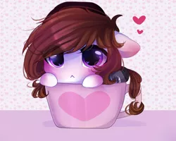 Size: 2500x2000 | Tagged: safe, artist:whiteliar, derpibooru import, oc, oc:kumikoshy, unofficial characters only, pony, :<, clothes, cup, cup of pony, cute, heart, heart eyes, micro, ocbetes, solo, teacup, wingding eyes