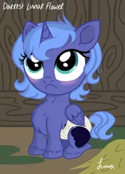 Size: 3445x4823 | Tagged: safe, artist:darkest-lunar-flower, derpibooru import, princess luna, pony, :<, baby, barn, cute, darkest lunar flower is trying to murder us, diaper, female, filly, fluffy, foal, hay, lunabetes, woona, younger