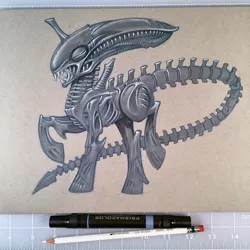 Size: 1280x1280 | Tagged: safe, artist:darrencalvert, derpibooru import, ponified, alien, pony, xenomorph, alien (franchise), colored pencil drawing, movie reference, solo, traditional art