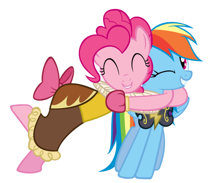 Size: 3500x2991 | Tagged: safe, artist:are-you-jealous, derpibooru import, chancellor puddinghead, commander hurricane, pinkie pie, rainbow dash, pony, hearth's warming eve (episode), armor, clothes, high res, hug, simple background, transparent background, vector