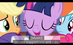 Size: 1920x1200 | Tagged: safe, derpibooru import, edit, edited screencap, screencap, applejack, pinkie pie, rainbow dash, rarity, twilight sparkle, twilight sparkle (alicorn), alicorn, pony, fame and misfortune, caption, flawless, meme, youtube caption