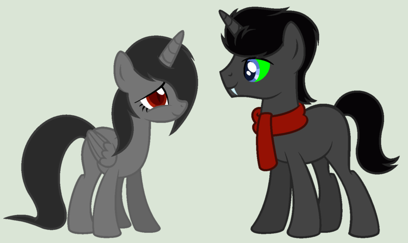 Size: 1516x904 | Tagged: safe, derpibooru import, oc, unofficial characters only, alicorn, pony, unicorn, base used, cat eyes, clothes, fangs, father, female, headcanon, implied king sombra, king sombra's parents, male, mare, mother, parent, scarf, slit eyes, stallion