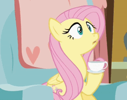 Size: 400x314 | Tagged: safe, derpibooru import, edit, edited screencap, screencap, fluttershy, pony, discordant harmony, animated, cup, gif, i can't believe it's not superedit, pica, solo, teacup