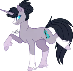 Size: 800x778 | Tagged: safe, artist:shiiazu, derpibooru import, oc, oc:shiiazu, unofficial characters only, clydesdale, pony, unicorn, base used, blaze (coat marking), colored pupils, cutie mark, female, fluffy, looking at you, mare, markings, music notes, paintbrush, simple background, smiling, socks (coat marking), solo, transparent background, treble clef, unshorn fetlocks