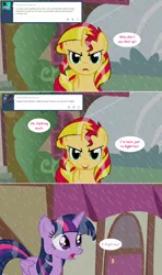 Size: 1280x2168 | Tagged: safe, artist:hakunohamikage, derpibooru import, sunset shimmer, twilight sparkle, twilight sparkle (alicorn), alicorn, pony, ask-princesssparkle, ask, rain, tumblr, vector