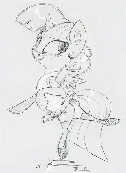 Size: 1017x1400 | Tagged: safe, artist:v747, derpibooru import, twilight sparkle, twilight sparkle (alicorn), alicorn, pony, a royal problem, ballerina, clothes, monochrome, solo, tutu, twilarina