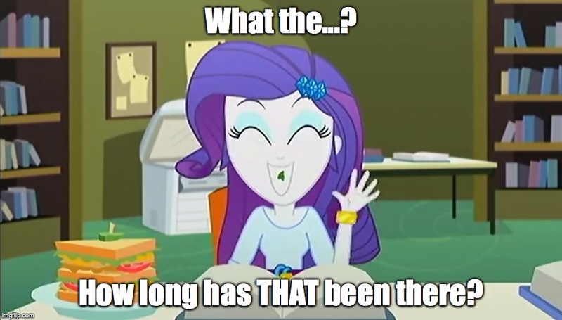 Size: 880x500 | Tagged: safe, derpibooru import, edit, edited screencap, screencap, rarity, epic fails (equestria girls), eqg summertime shorts, equestria girls, caption, grin, image macro, meme, smiling, solo, spinach, teeth, text, the emperor's new groove, yzma