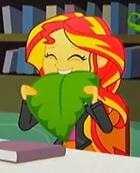 Size: 489x604 | Tagged: safe, derpibooru import, screencap, sunset shimmer, epic fails (equestria girls), eqg summertime shorts, equestria girls, cropped, cute, humans doing horse things, shimmerbetes, sunset wants her old digestive system back