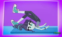 Size: 1108x670 | Tagged: safe, derpibooru import, screencap, coloratura, epic fails (equestria girls), eqg summertime shorts, equestria girls, backbend, clothes, converse, derp, frown, gritted teeth, ouch, rara, shoes, sneakers, solo, wide eyes, yoga
