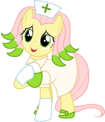 Size: 1001x1158 | Tagged: safe, artist:cloudyglow, derpibooru import, edit, vector edit, fluttershy, chansey, pony, clothes, cosplay, costume, female, mare, pokémon, shiny pokémon, simple background, smiling, solo, transparent background, vector