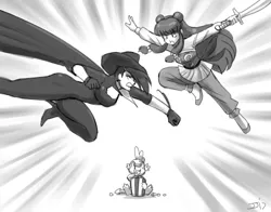 Size: 2000x1566 | Tagged: artist:johnjoseco, ask gaming princess luna, cathy weseluck, crossover, cybersix, derpibooru import, dragon, grayscale, human, monochrome, ranma 1/2, safe, shampoo (ranma 1/2), spike, voice actor joke