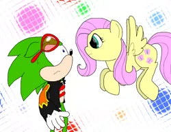 Size: 1300x1000 | Tagged: safe, artist:emenarartstudios, derpibooru import, fluttershy, pony, crossover, scourge the hedgehog, sonic the hedgehog (series)