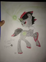 Size: 2448x3264 | Tagged: safe, artist:emenarartstudios, derpibooru import, ponified, human, pony, hand, irl, irl human, photo, shadow the hedgehog, solo, sonic the hedgehog (series), traditional art