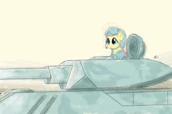 Size: 2200x1466 | Tagged: safe, artist:j24262756, derpibooru import, fluttershy, pony, atg 2017, clothes, female, mare, newbie artist training grounds, signature, solo, tank (vehicle)