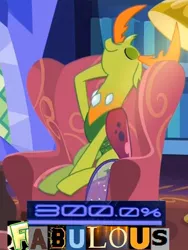 Size: 502x667 | Tagged: 200% mad, armchair, caption, changedling, changeling, cropped, cute, derpibooru import, edit, edited screencap, editor:watermelon changeling, expand dong, exploitable meme, eyes closed, fabulous, image macro, king thorax, king thorax the fabulous, meme, pose, safe, screencap, solo, text, thorabetes, thorax, triple threat