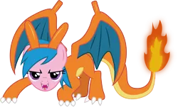 Size: 1653x1001 | Tagged: safe, artist:cloudyglow, derpibooru import, firefly, charizard, pony, clothes, costume, female, looking at you, mare, pokémon, simple background, smiling, solo, transparent background