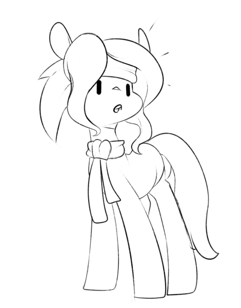 Size: 2049x2617 | Tagged: safe, artist:sourspot, derpibooru import, oc, oc:💚, unofficial characters only, earth pony, pony, black and white, clothes, female, grayscale, headband, lineart, mare, monochrome, scarf, simple background, socks, solo, white background