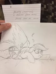Size: 960x1280 | Tagged: safe, artist:ncmares, derpibooru import, derpy hooves, pegasus, pony, accident, crash, crash landing, female, i just don't know what went wrong, mare, minion, sketch, sketches from a hat, traditional art