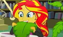 Size: 1023x609 | Tagged: safe, derpibooru import, screencap, sunset shimmer, epic fails (equestria girls), eqg summertime shorts, equestria girls, cute, humans doing horse things, shimmerbetes, sunset wants her old digestive system back