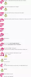 Size: 606x1507 | Tagged: safe, artist:dziadek1990, derpibooru import, pinkie pie, pumpkin cake, pony, annoyed, conversation, dialogue, emote story, emotes, eww, feeding, in the eye, let's fly to the castle, monster, ouch, pretend, reddit, regret, roleplaying, slice of life, spinach, spitting, stubborn, text