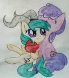 Size: 1154x1302 | Tagged: safe, artist:beetrue, derpibooru import, ponified, pony, cancer (horoscope), capricorn, female, hug, mare, ponyscopes, traditional art, zodiac