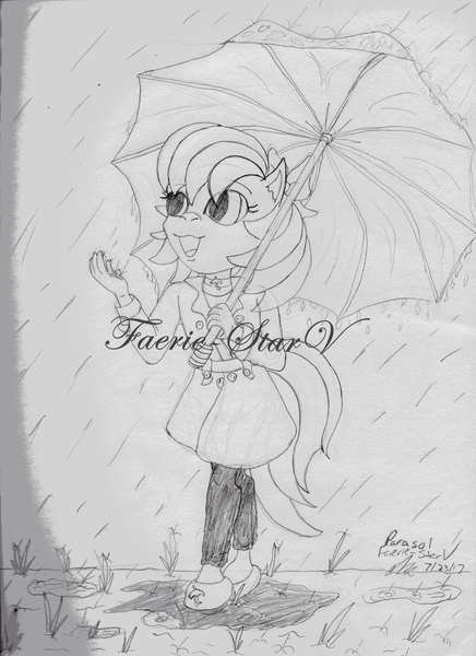 Size: 5100x7019 | Tagged: absurd resolution, anthro, artist:faerie-starv, derpibooru import, g1, parasol (g1), safe, traditional art, umbrella, unguligrade anthro