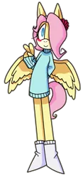 Size: 1319x2809 | Tagged: anthro, artist:moeclere, clothes, cute, derpibooru import, fluttershy, mobian, safe, shyabetes, sonicified, sonic the hedgehog (series), sweater, sweatershy