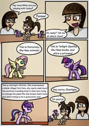 Size: 1240x1754 | Tagged: alicorn, artist:rambopvp, comic, derpibooru import, dialogue, fluttershy, human, reenactment, safe, starlight glimmer, toy, twilight sparkle, twilight sparkle (alicorn)