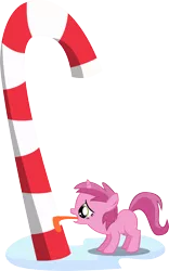 Size: 3149x5039 | Tagged: safe, artist:laberoon, derpibooru import, ruby pinch, pony, hearth's warming eve (episode), candy, candy cane, food, high res, simple background, solo, tongue out, tongue stuck to pole, transparent background, vector