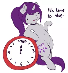 Size: 3594x3865 | Tagged: safe, artist:wickedsilly, derpibooru import, oc, oc:wicked silly, unofficial characters only, pony, clock, ear piercing, female, filthy frank, it's time to stop, jewelry, leaning, meme, necklace, piercing, simple background, solo, white background