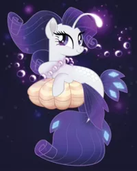 Size: 623x778 | Tagged: angler fish, artist:jaqueline anderson, bubble, clam, concept art, derpibooru import, female, fish, mare, my little pony: the movie, rarity, safe, seaponified, seapony (g4), seapony rarity, seashell, solo, species swap, the art of my little pony: the movie, underwater
