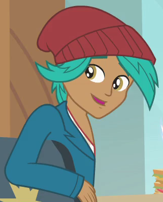 Size: 321x399 | Tagged: safe, derpibooru import, screencap, abnormal norman, equestria girls, equestria girls (movie), background human, beanie, hat, smiling, solo