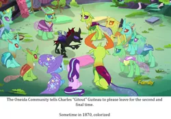 Size: 1920x1332 | Tagged: changedling, changeling, derpibooru import, fake history, free love (changedling), hippieling, king thorax, meme, pharynx, safe, starlight glimmer, text, thorax, to change a changeling, trixie