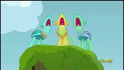 Size: 1280x720 | Tagged: aaugh!, changedling, changeling, cornicle, derpibooru import, discovery family logo, nose in the air, open mouth, safe, scared, screaming, screencap, to change a changeling, volumetric mouth