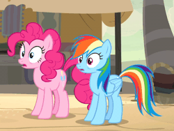 Size: 640x481 | Tagged: safe, derpibooru import, screencap, pinkie pie, rainbow dash, earth pony, pegasus, pony, daring done?, animated, butt, butt touch, clapping, cute, dashabetes, diapinkes, eye contact, eyes closed, female, frown, gif, grin, happy, hoof on butt, hug, looking at each other, mare, plot, rearing, smiling, spread wings, weapons-grade cute, wide eyes, wings