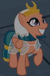 Size: 570x860 | Tagged: safe, derpibooru import, screencap, somnambula, pegasus, pony, daring done?, cropped, cute, female, grin, looking up, mare, raised hoof, smiling, solo, somnambetes, squee