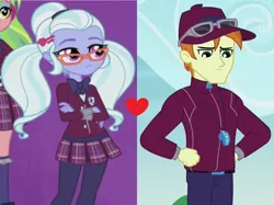 Size: 1414x1060 | Tagged: safe, derpibooru import, coach rommel, lemon zest, sugarcoat, equestria girls, friendship games, pinkie spy (short), female, heart, male, rommelcoat, shipping, shipping domino, straight