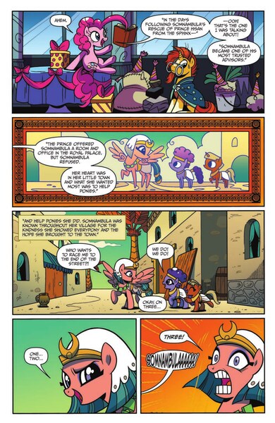 Size: 1920x2953 | Tagged: artist:brendahickey, daring done?, derpibooru import, faic, idw, madame le flour, mr. turnip, pinkie pie, prehensile mane, preview, rocky, safe, sir lintsalot, somnambula, spoiler:comic, spoiler:comiclom5, sunburst