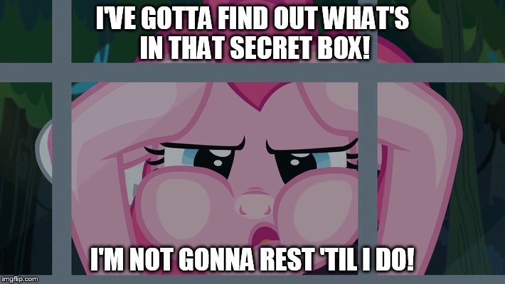 Size: 710x400 | Tagged: safe, derpibooru import, screencap, pinkie pie, pony, daring done?, caption, image macro, meme, spongebob squarepants, text, the secret box