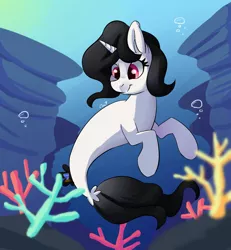 Size: 1200x1300 | Tagged: safe, artist:passigcamel, derpibooru import, oc, unofficial characters only, pony, seapony (g4), unicorn, clothes, commission, ocean, solo, species swap, underwater