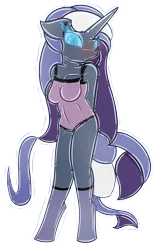 Size: 1842x2976 | Tagged: anthro, arm behind back, artist:skyspeardraw, bondage, breasts, clothes, derpibooru import, encasement, human to anthro, latex, nightmare rarity, oc, oc:léa, rubber, simple background, suggestive, suit, transformation, transparent background, unguligrade anthro