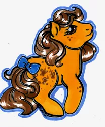 Size: 490x592 | Tagged: safe, artist:skypinpony, derpibooru import, butterscotch (g1), bow, g1, solo, tail bow, traditional art