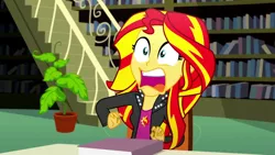 Size: 1280x720 | Tagged: safe, derpibooru import, screencap, sunset shimmer, epic fails (equestria girls), eqg summertime shorts, equestria girls, gasp, solo