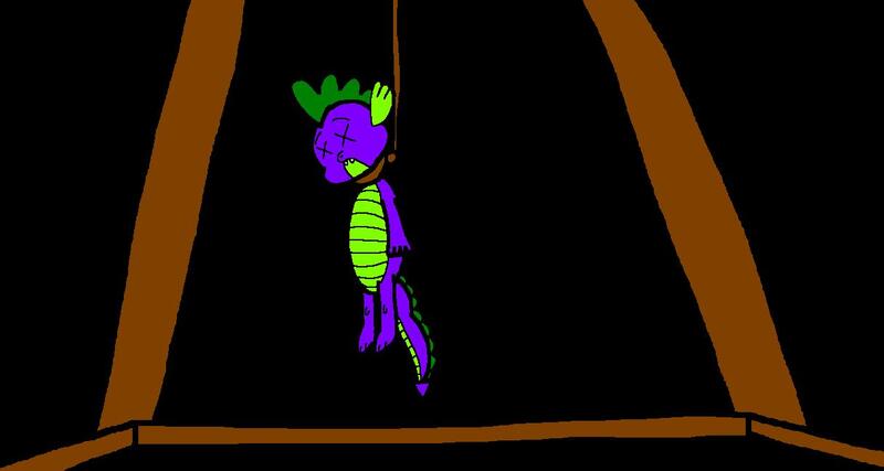 Size: 1214x648 | Tagged: artist:samueljcollins1990, black background, dead, derpibooru import, disney, disneyland, dragon, grimdark, hanging, hanging (by neck), haunted mansion, male, noose, simple background, solo, spike, suicide, the haunted mansion, walt disney world, x eyes