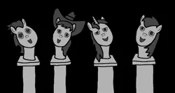 Size: 1214x648 | Tagged: safe, artist:samueljcollins1990, derpibooru import, big macintosh, braeburn, shining armor, soarin', pony, black background, bust, disney, disneyland, grim grinning ghost, grim grinning ghosts, haunted mansion, simple background, singing busts, the haunted mansion, walt disney world