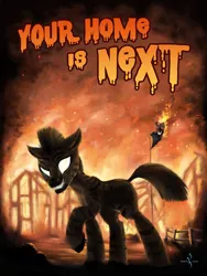 Size: 3000x3986 | Tagged: grimdark, artist:nemo2d, derpibooru import, zebra, fallout equestria, fire, hilarious in hindsight, image, littlehorn massacre, looking at you, luna's school for gifted unicorns, ministry of image, png, poster, propaganda, propaganda poster