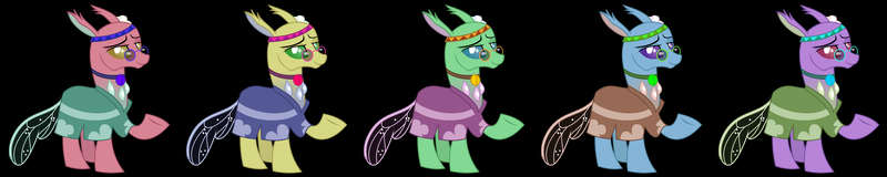 Size: 5000x1000 | Tagged: artist:sketchmcreations, changedling, changeling, clothes, colored, color edit, derpibooru import, edit, flower, flower in hair, free love (changedling), glasses, headband, hippieling, hue, lidded eyes, palette swap, raised hoof, recolor, safe, simple background, to change a changeling, vector