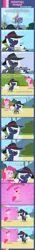 Size: 1205x8695 | Tagged: safe, artist:estories, derpibooru import, pinkie pie, oc, oc:holly, pony, comic, fedora, female, hat, mare, pointy ponies, smiling, sunglasses, twilight's castle, umbra pony