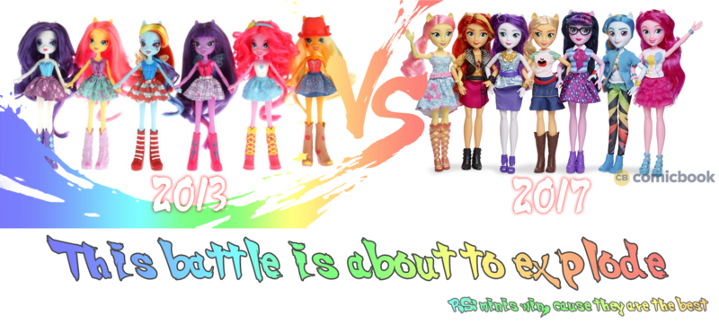 Size: 1545x698 | Tagged: safe, derpibooru import, applejack, fluttershy, pinkie pie, rainbow dash, rarity, sci-twi, sunset shimmer, twilight sparkle, twilight sparkle (alicorn), alicorn, equestria girls, equestria girls (movie), equestria girls series, clothes, comparison, doll, equestria girls prototype, merchandise, simple background, toy, watermark, white background