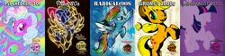 Size: 4095x1024 | Tagged: 2000s, 2010s, 70s, 80s, '90s, alicorn, applejack, comparison, decade, derpibooru import, dragon, headworn microphone, movie poster, my little pony: the movie, poster, rainbow dash, safe, songbird serenade, spike, twilight sparkle, twilight sparkle (alicorn)